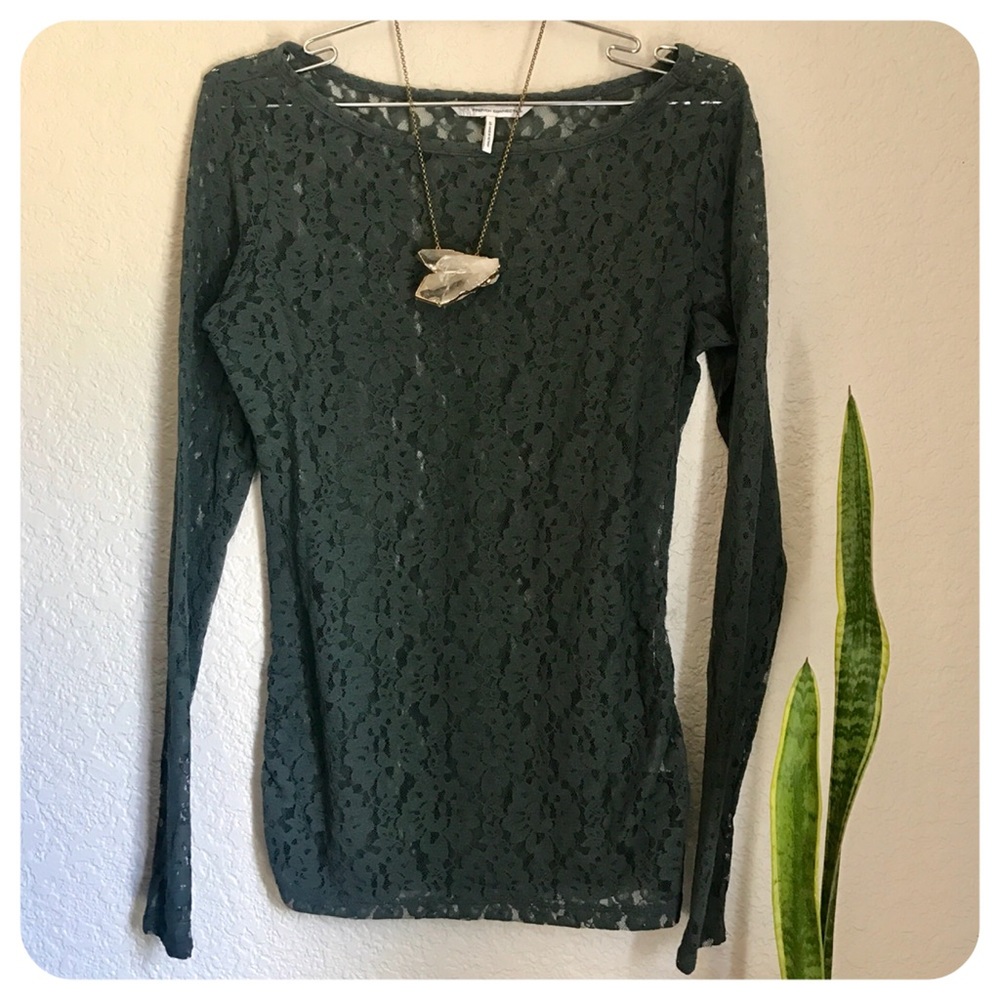 Dark Green Lace Layering Top